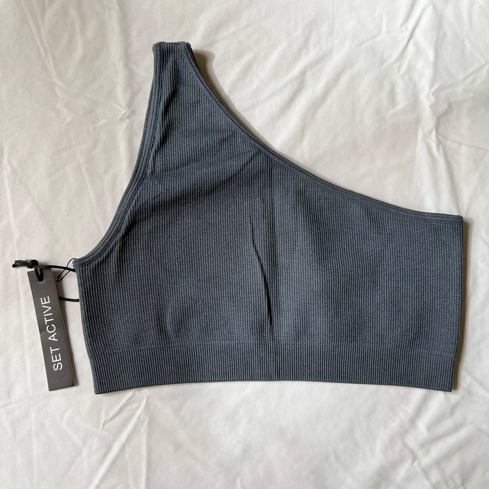 SET Active SCULPTFLEX® Ribbed One Shoulder Bra (S) - ‘Slate’